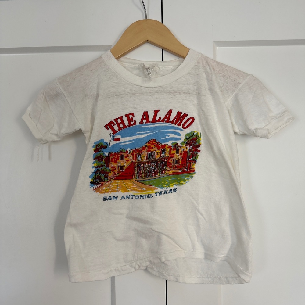 Vintage Kids XS The Alamo San Antonio Texas T-Shirt White Single Stitch 60s